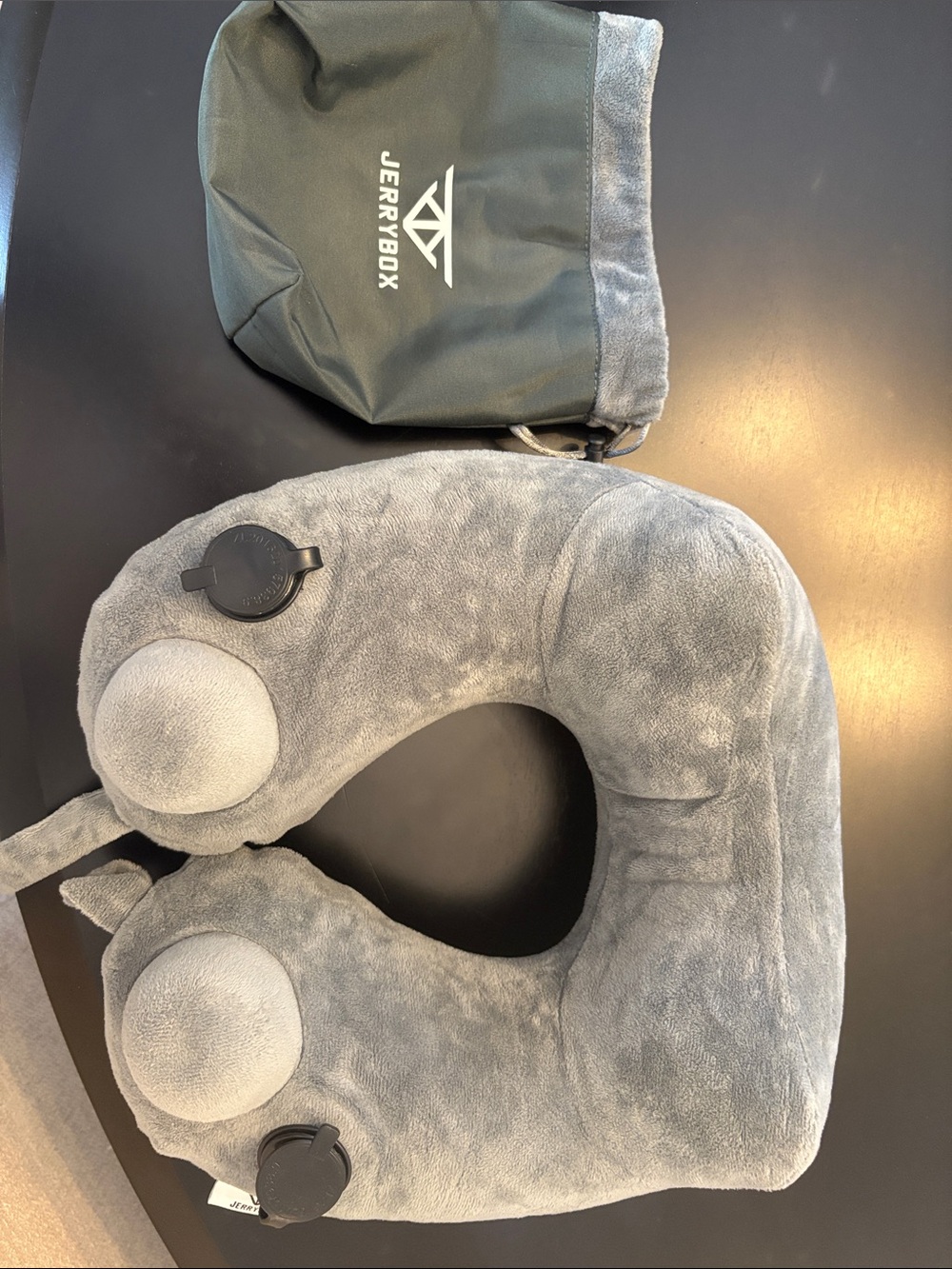 Jerrybox Gray Plush inflatable Travel Neck Pillow